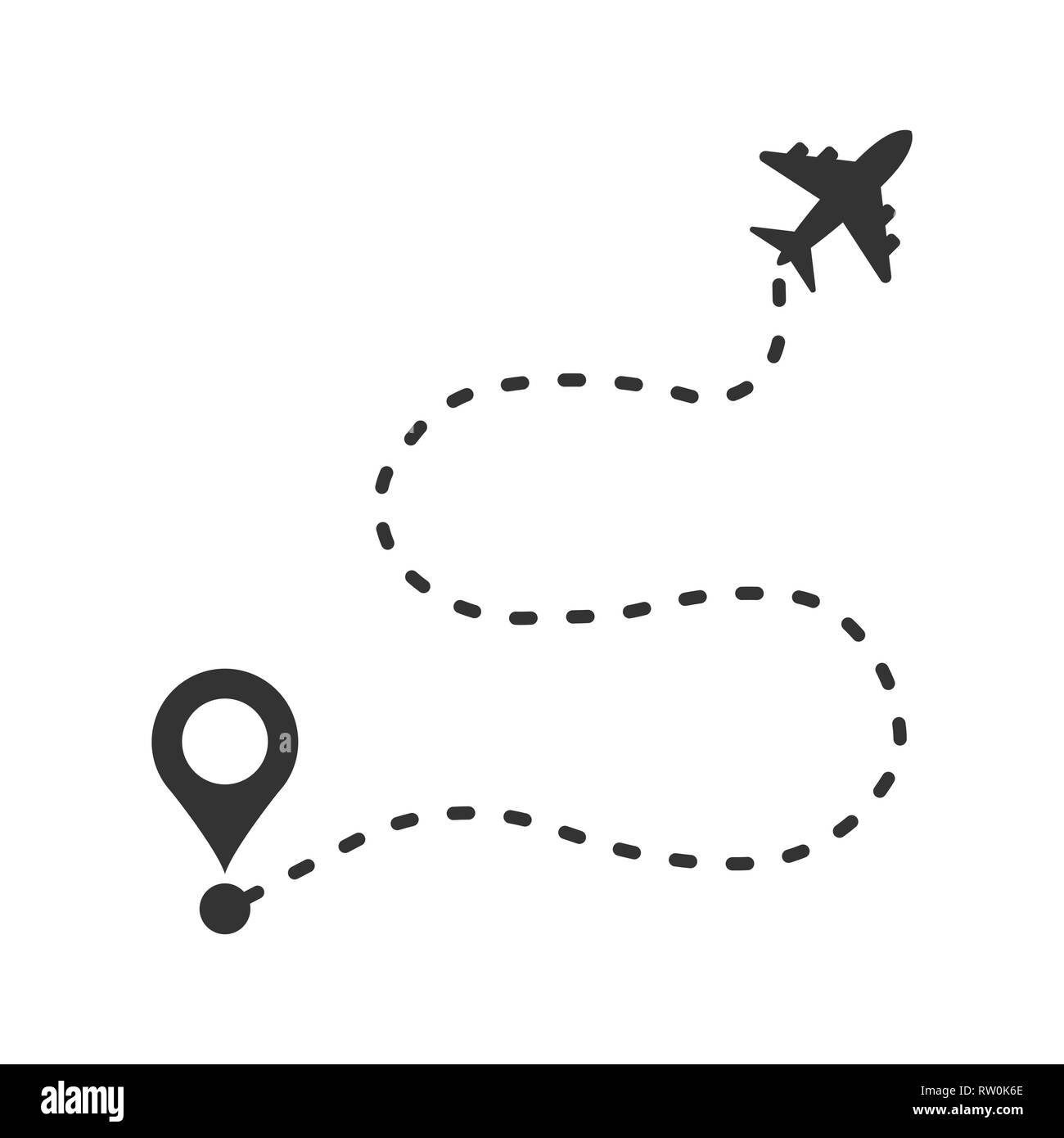 Airplane flight route icon in flat style. Travel line path vector  illustration on white isolated background. Dash line trace business concept  Stock Vector Image & Art - Alamy