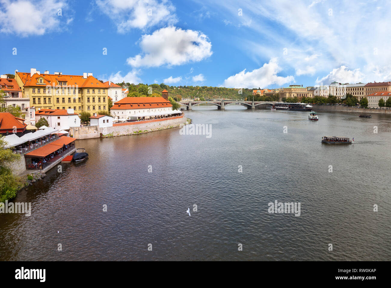Vltava River panorama with bridges in Prague, the Czech Republic. Stock Photo