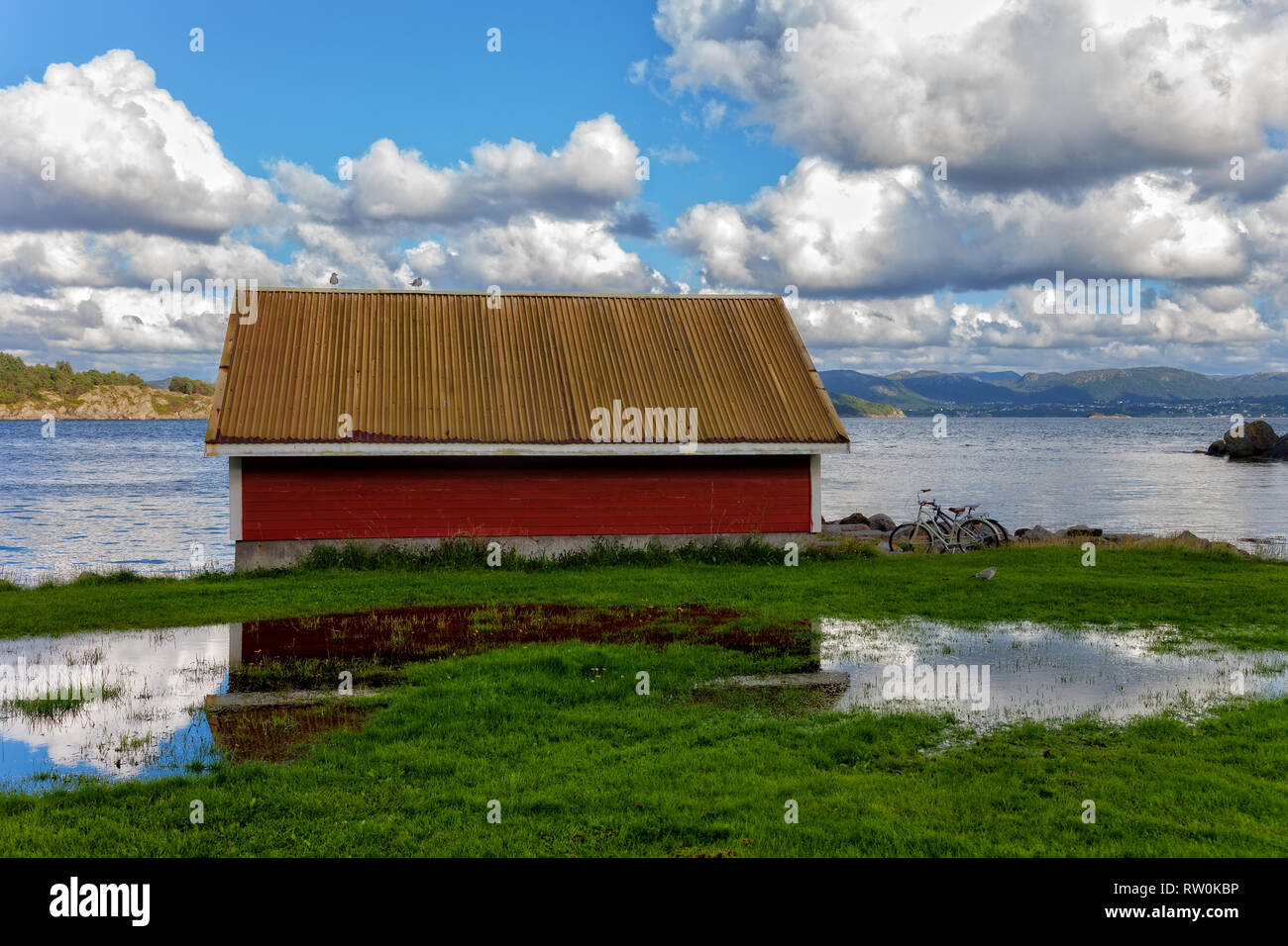A typical house of the fishermen on the beach in Stavanger, Norway. Stock Photo