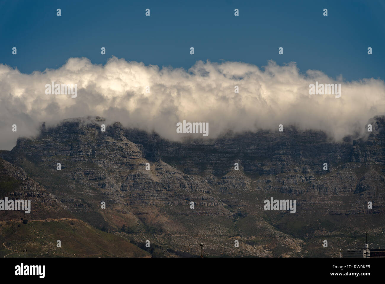 Table Mountain covered by clouds, Cape Town, South Africa Stock Photo