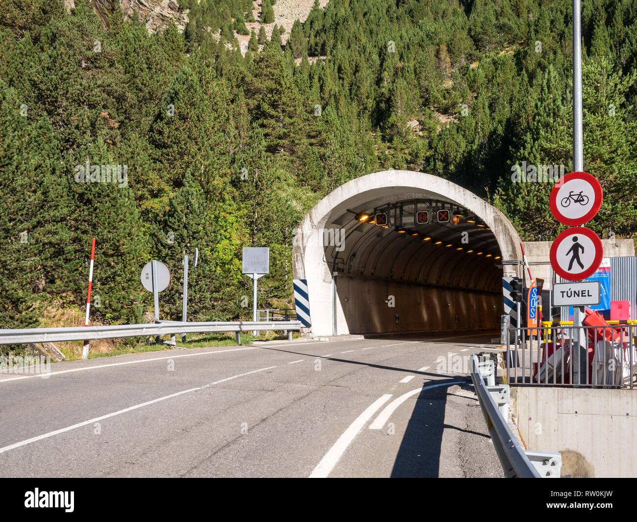 Bielsa-Aragnouet tunnel, border between Spain and France, tunnel entrance on the Spanish side Stock Photo