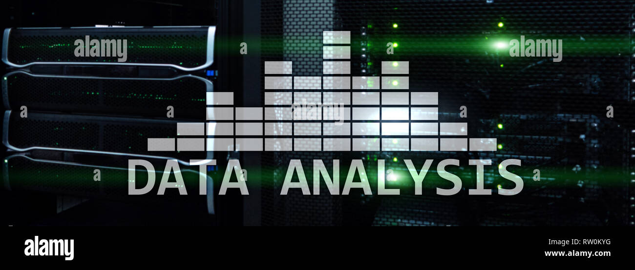 Big Data analysis text on server room background. Internet and modern technology concept Stock Photo