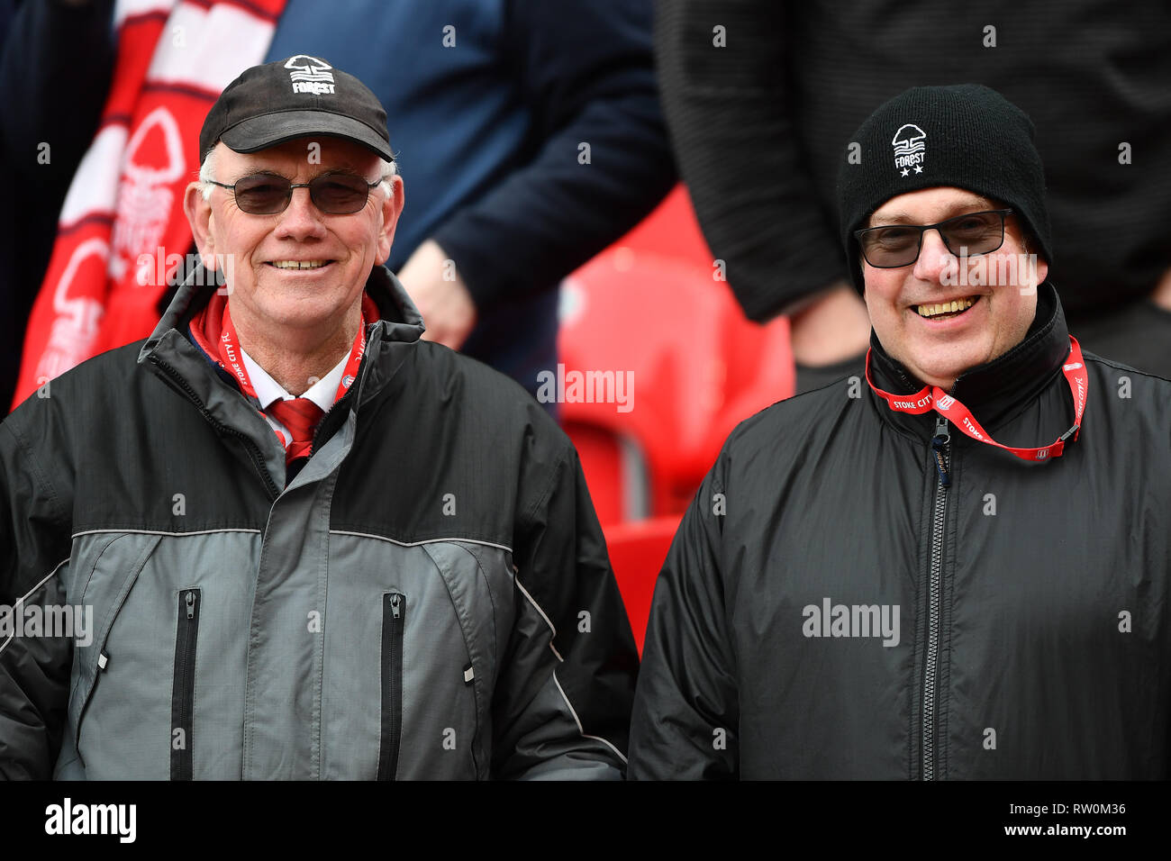 2nd March 2019, Bet 365 Stadium, Stoke-on-Trent, England; Sky Bet Championship, Stoke City vs Nottingham Forest ; Forest supporters    Credit: Jon Hobley/News Images  English Football League images are subject to DataCo Licence Stock Photo