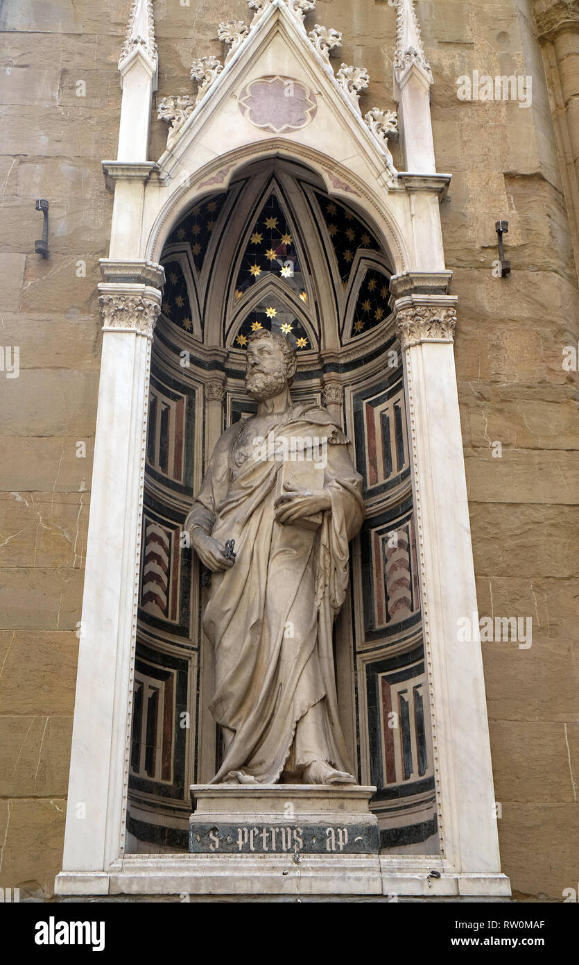 Saint Peter by Filippo Brunelleschi , Orsanmichele Church in Florence, Tuscany, Italy Stock Photo