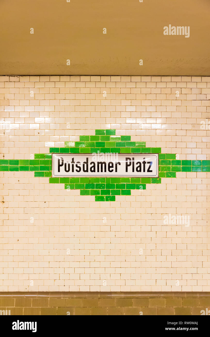 Berlin, Germany - December 21, 2017. A station sign in Potzdamer Platz Stock Photo