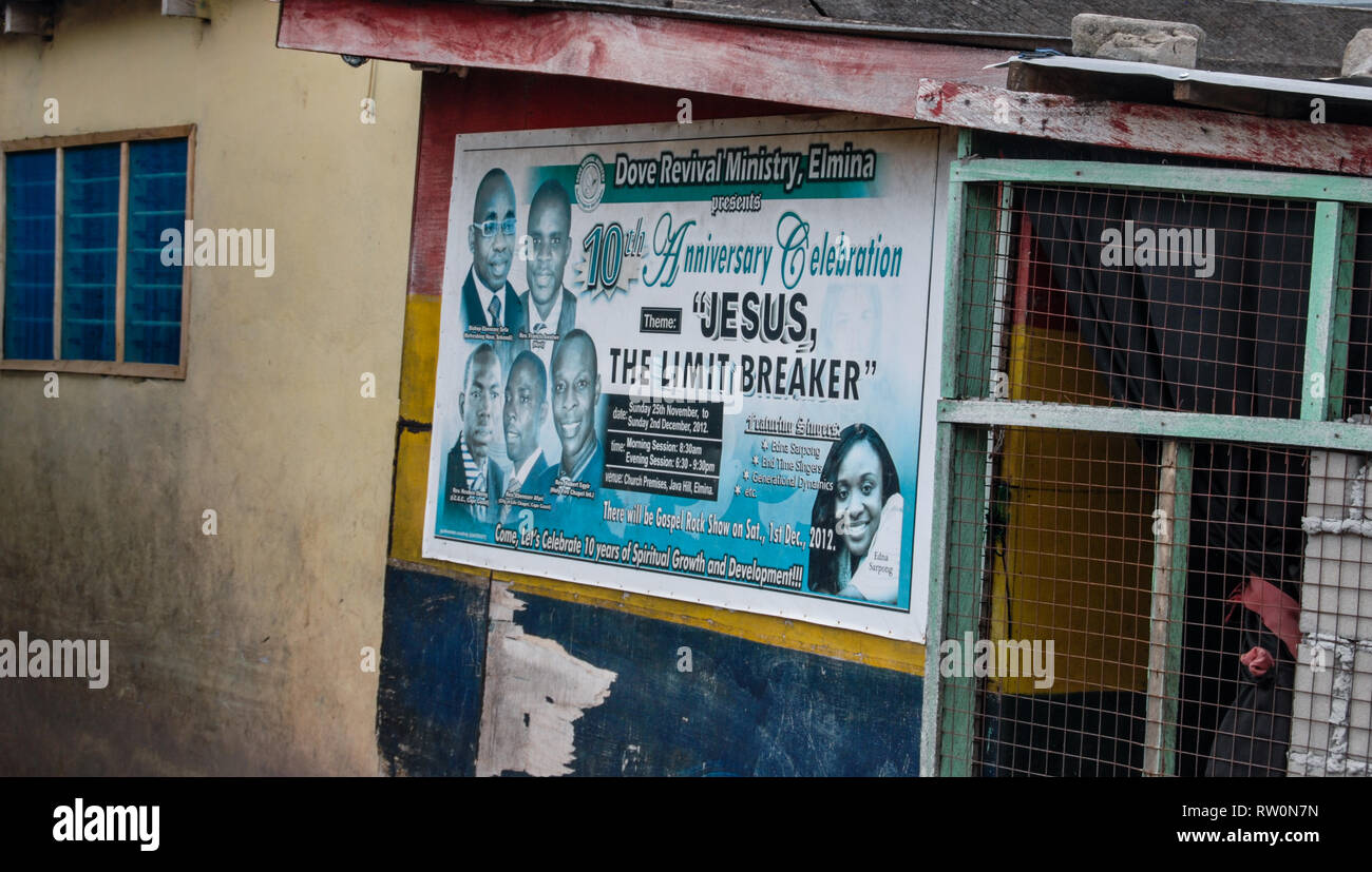 A photo of an interesting advertisement on a street of Elmina, Ghana, West Africa Stock Photo