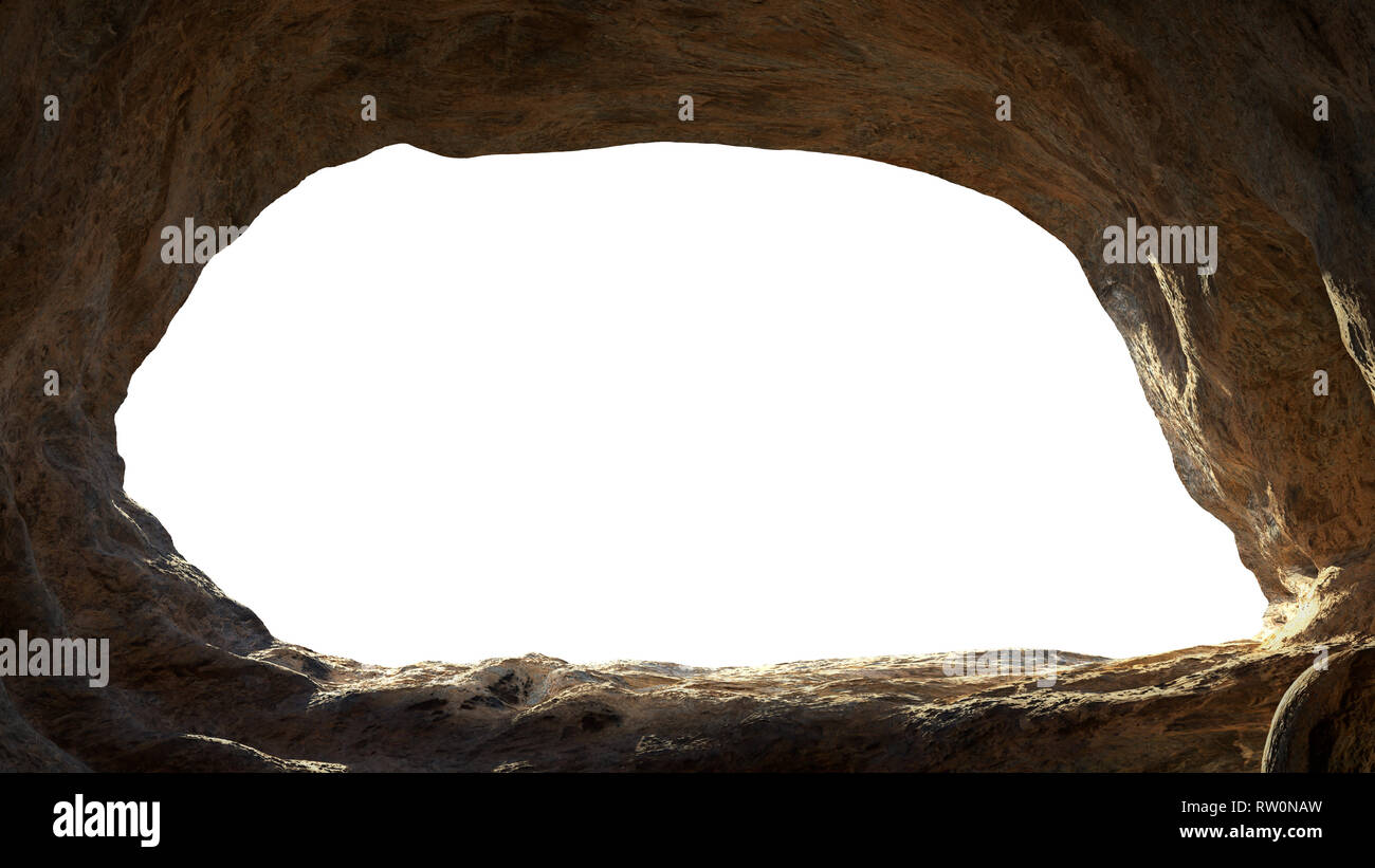 Cave Entrance Mysterious Den Opening In Bright Light 3d Rendering Isolated On White Background Stock Photo Alamy