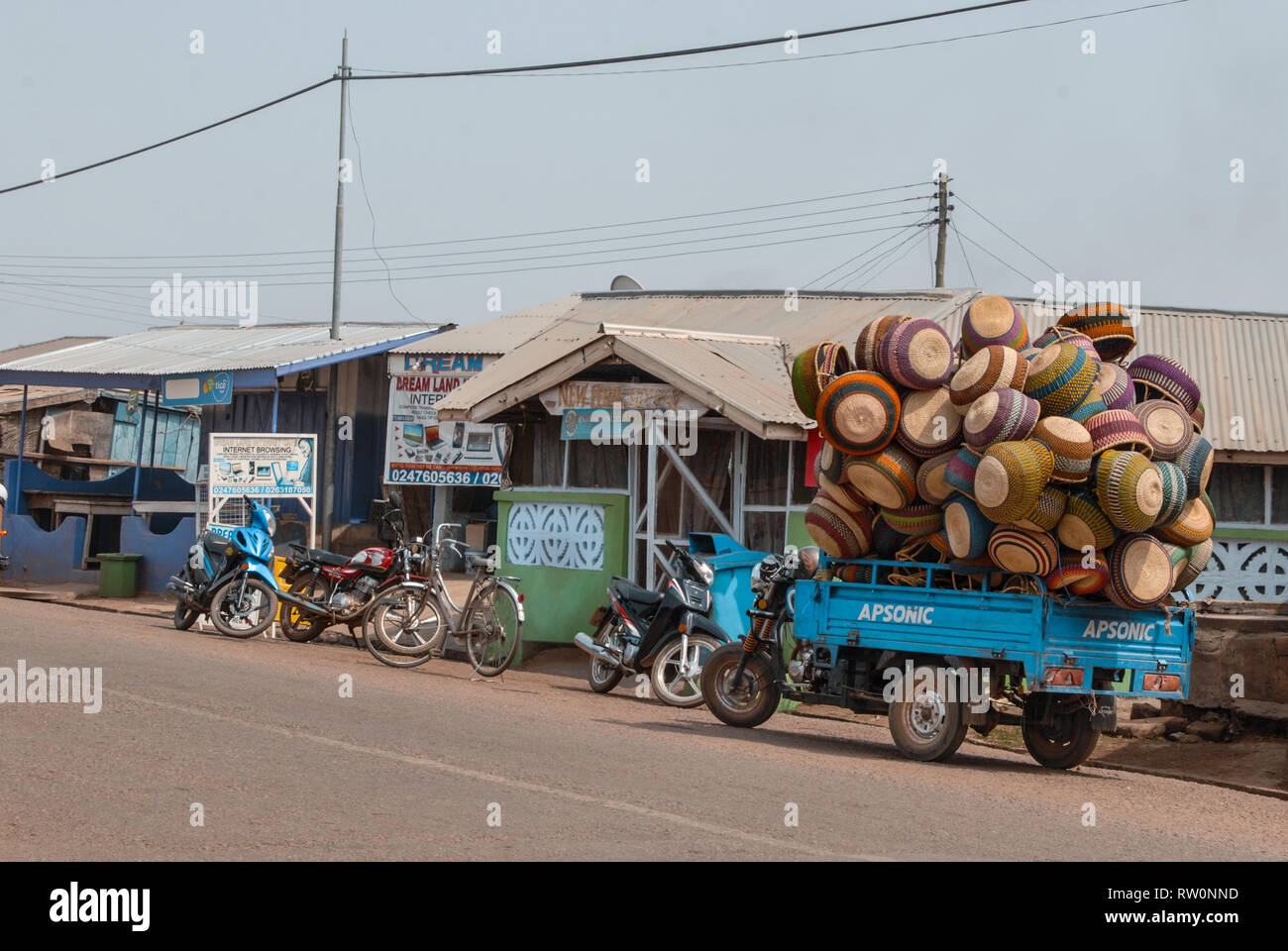 A transport vehicle (tricycle) fully loaded with famous Bolga market baskets handwoven by local women Stock Photo