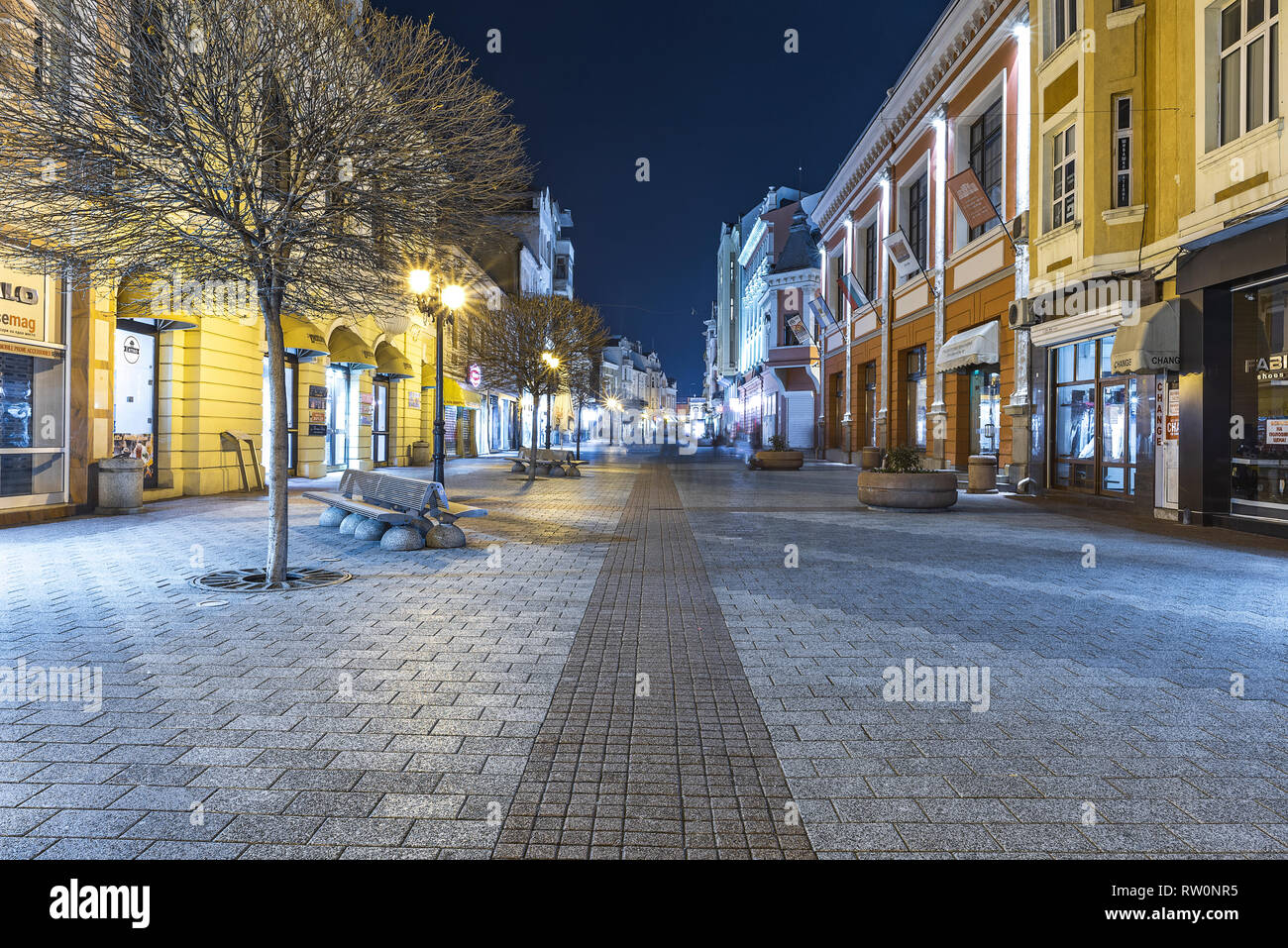 PLOVDIV CITY, BULGARIA - March 3 2019 - Night in the center of Plovdiv city- European Capital of Culture in 2019 Stock Photo