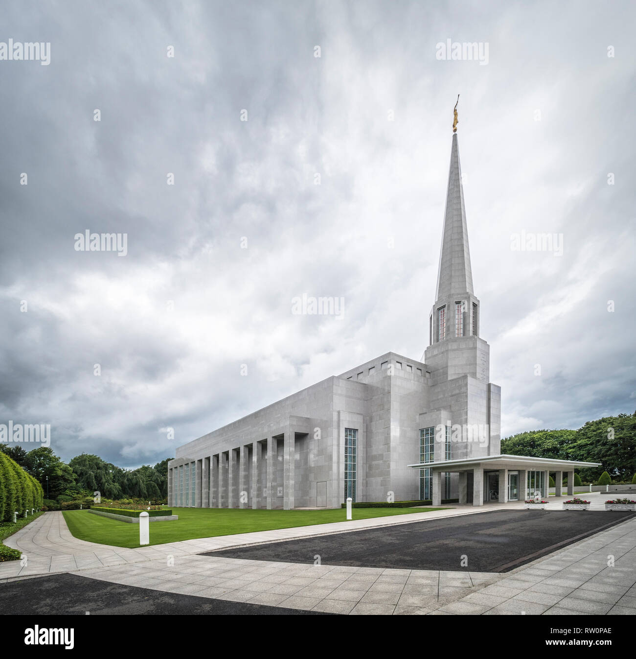 The Preston England Temple, 52nd operating temple of The Church of Jesus Christ of Latter-day Saints (LDS Church), Chorley, Lancashire, UK. Built in19 Stock Photo