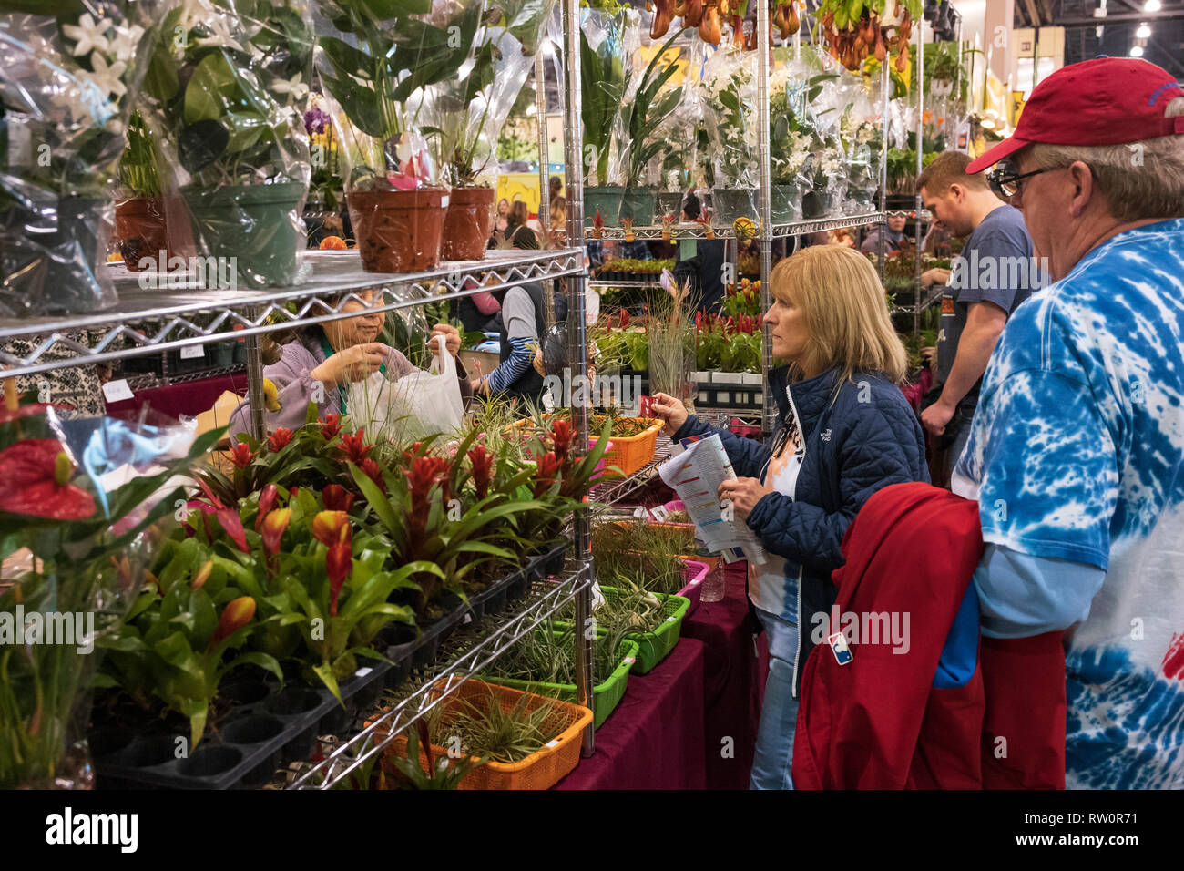 The 2019 PHS Philadelphia Flower Show, “Flower Power,” paying tribute to the enormous impact of flowers on our lives, March 2, 2019. Stock Photo