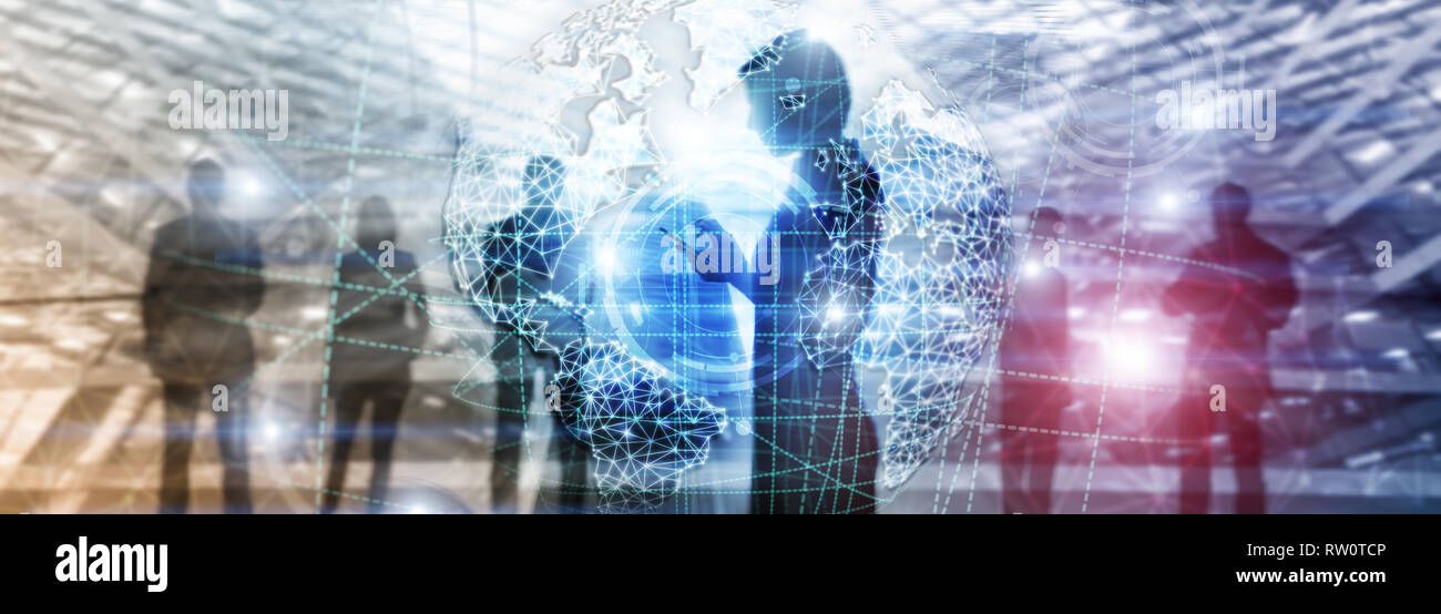 3D earth hologram, Globe, WWW, Global Business and Telecommunication. Stock Photo