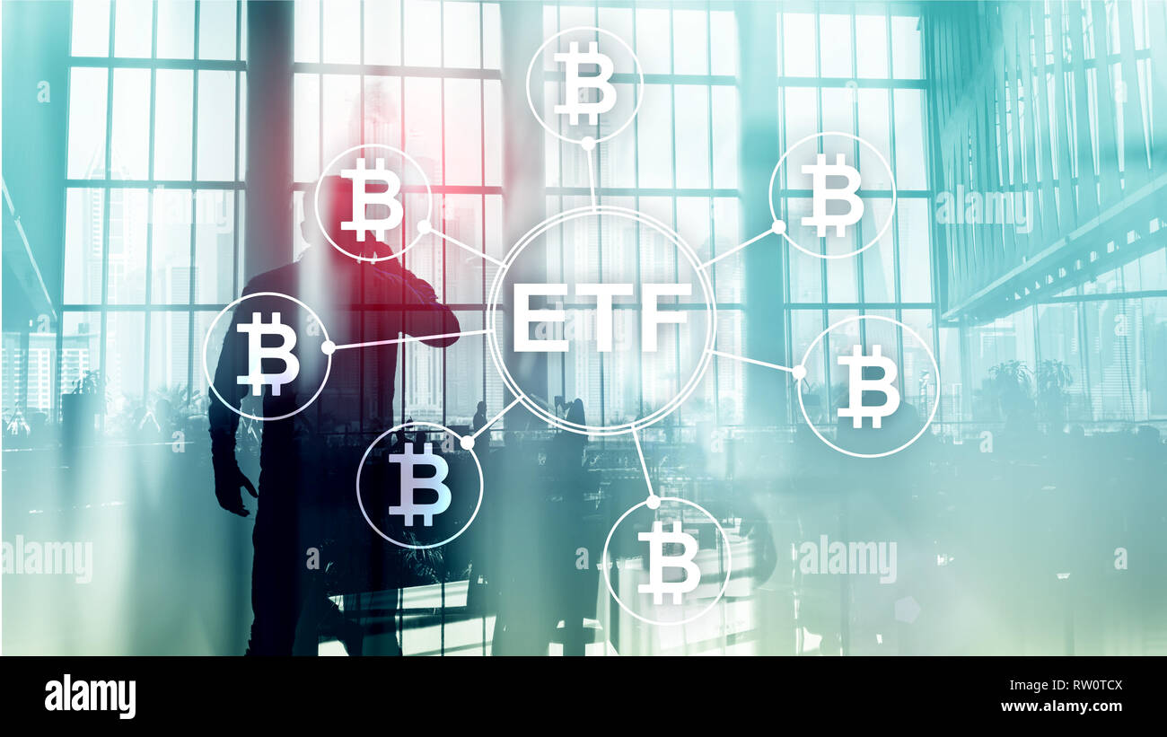 Bitcoin ETF double exposure background. Investment wallpaper Stock Photo -  Alamy