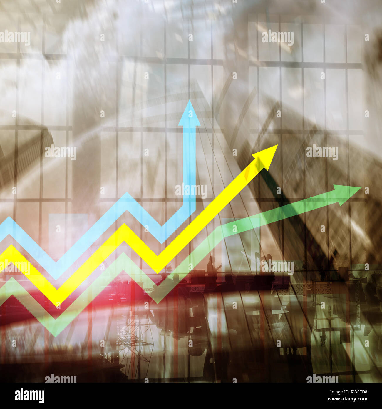 Financial growth arrows graph. Investment and trading concept. Stock Photo