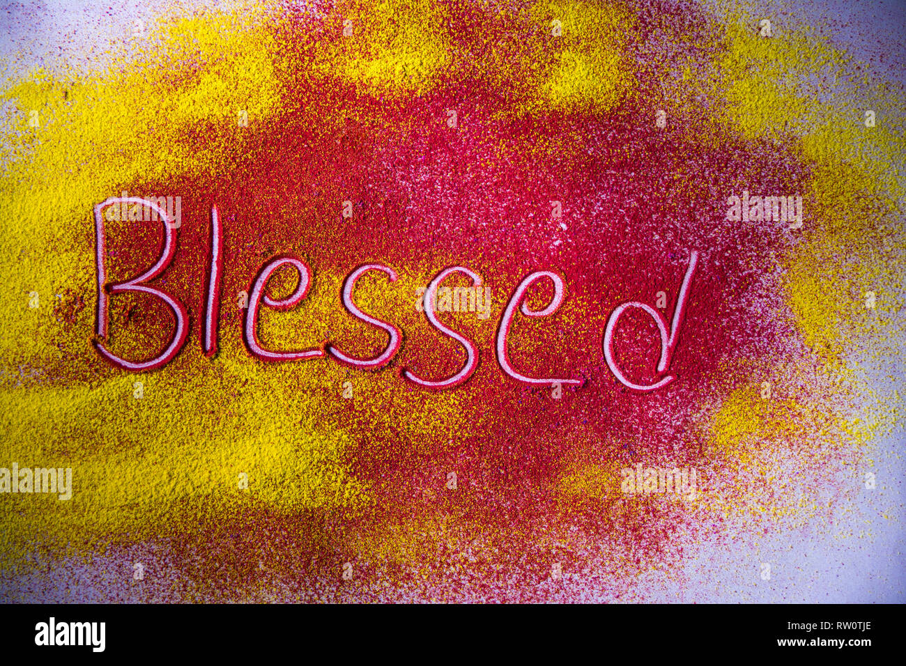 Colorful Powder written word Blessed Stock Photo Alamy