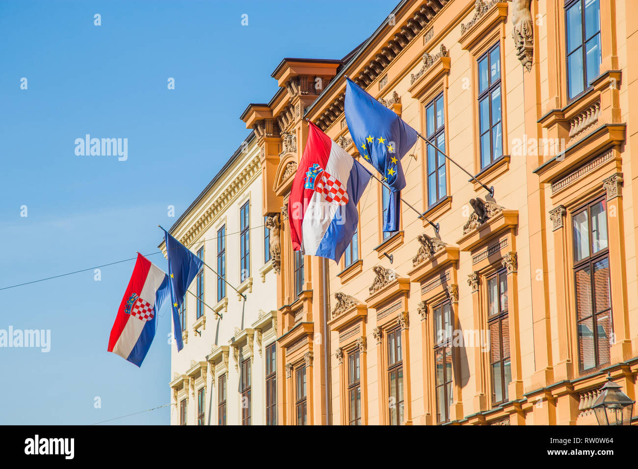 Flags of the Republic of Croatia and European Union on historic