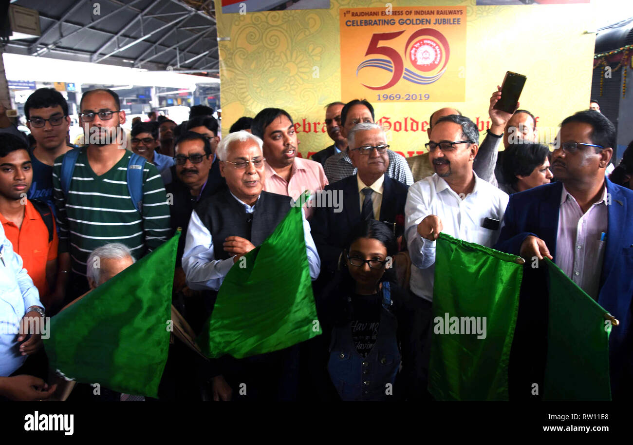 Kolkata, India. 03rd Mar, 2019. Eastern Railway General Manager Harindra Rao (second from left) participate in the celebrations ceremony of the Howrah Rajdhani 50years. Credit: Saikat Paul/Pacific Press/Alamy Live News Stock Photo