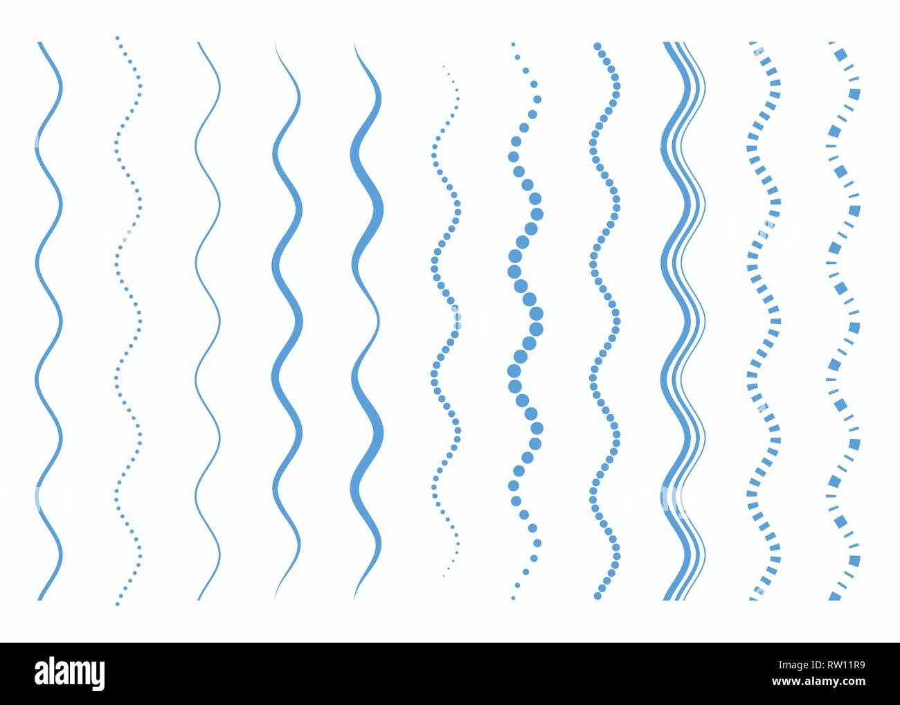 Set of different curved lines. Abstract vector elements. Light blue