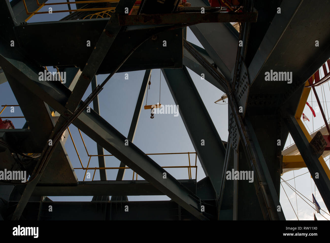 View from underneath of a dockside crane at the Port of Sunderland on the River Wear in in the North East of England Stock Photo