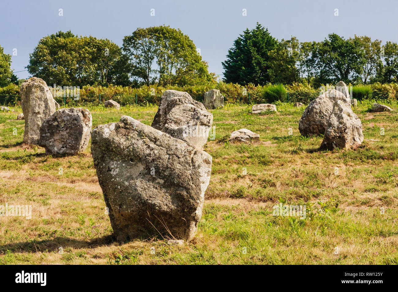 Beautiful view of the standing stones alignments, menhirs, in Carnac ...