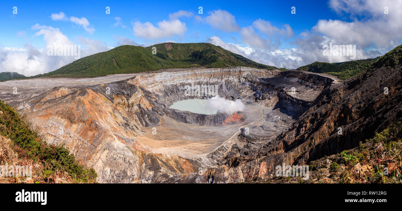 Panoramic view of the crater of Poas Volcano in Costa Rica Stock Photo