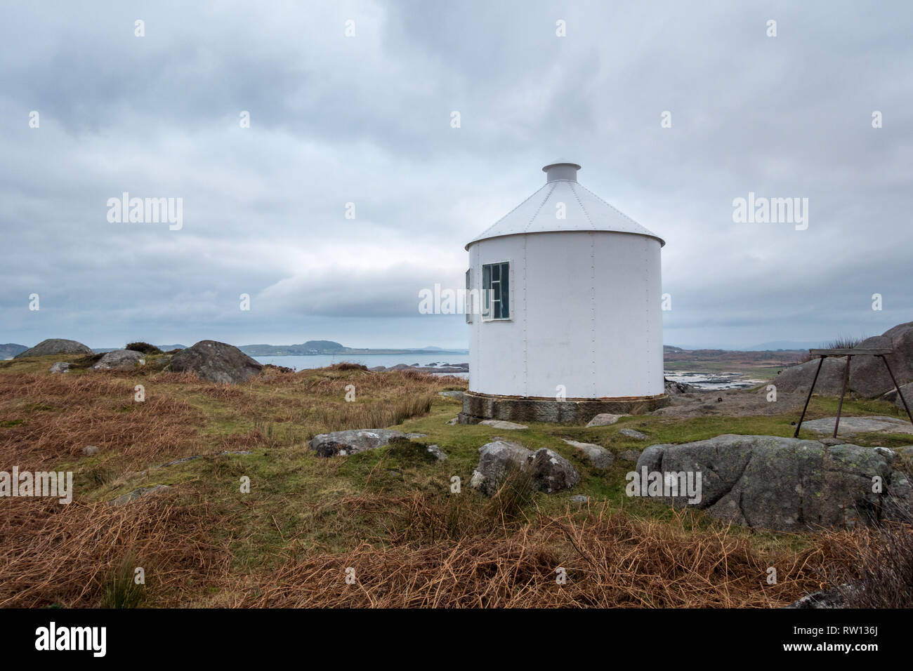 View from the disused lighthouse signal station on the Isle of Erraid in the Inner Hebrides of Scotland Stock Photo
