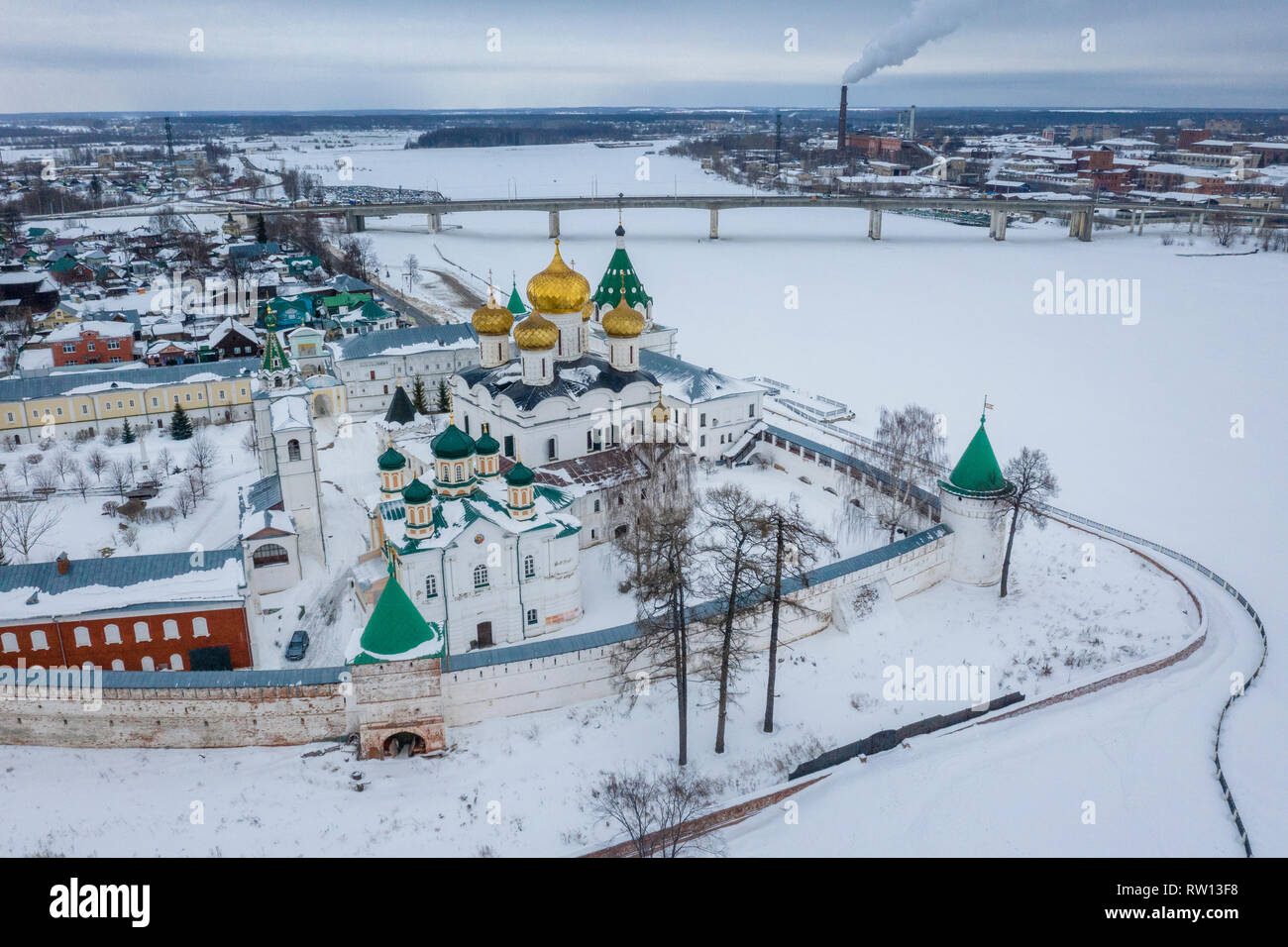 Aerial view of orthodox shrine Holy Trinity Ipatievsky monastery in Kostroma town (part of Golden Ring touristic route), Russia Stock Photo
