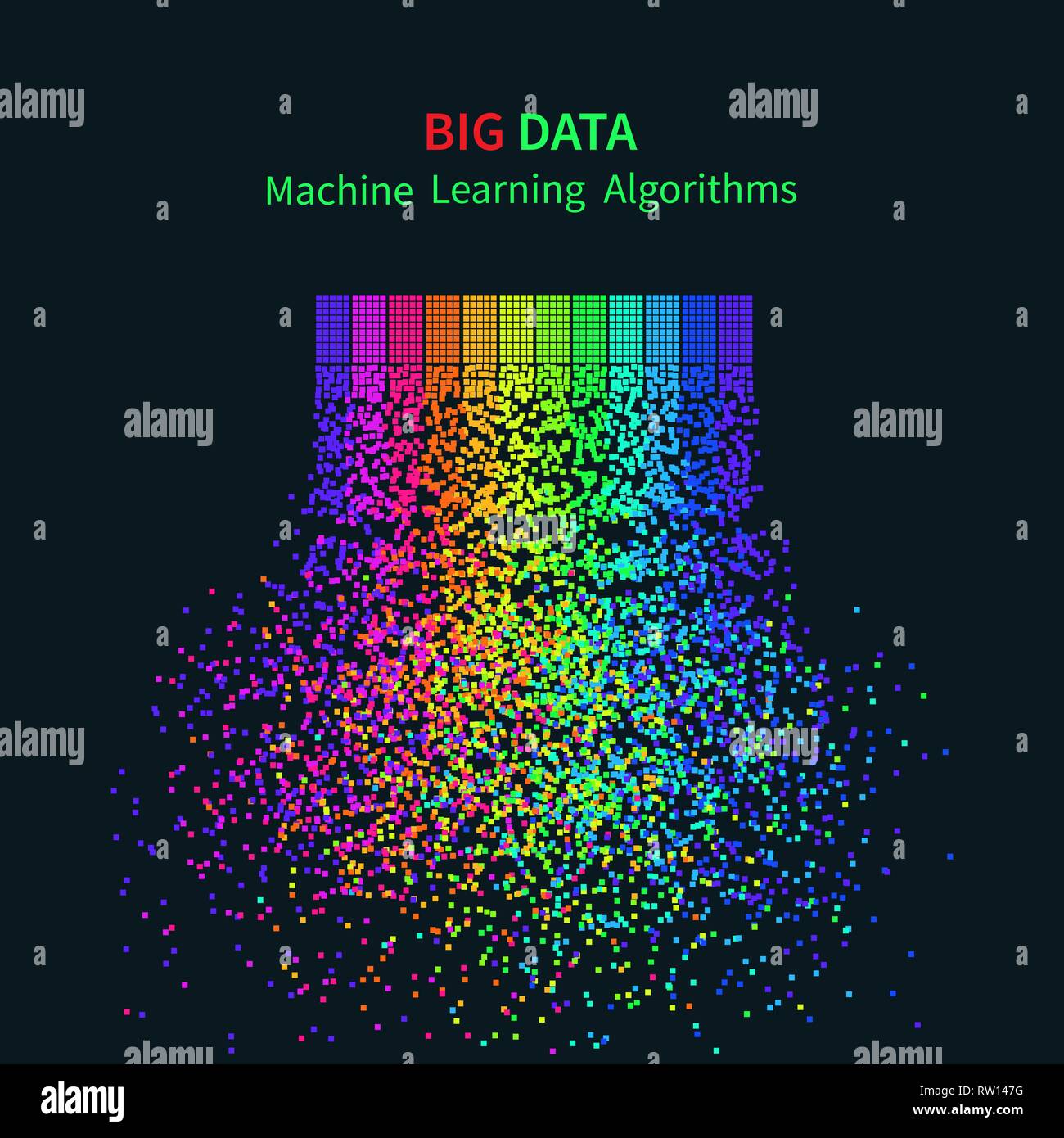 BIG DATA Machine Learning Algorithms. Analysis of Information Minimalistic Infographics Design. Science/Technology Background. Vector Illustration. Stock Vector