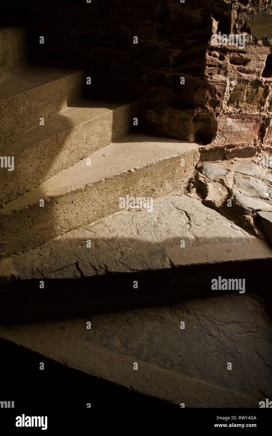 A study of spiral steps inside one of the towers of Conwy Castle, Conwy, North Wales, UK Stock Photo