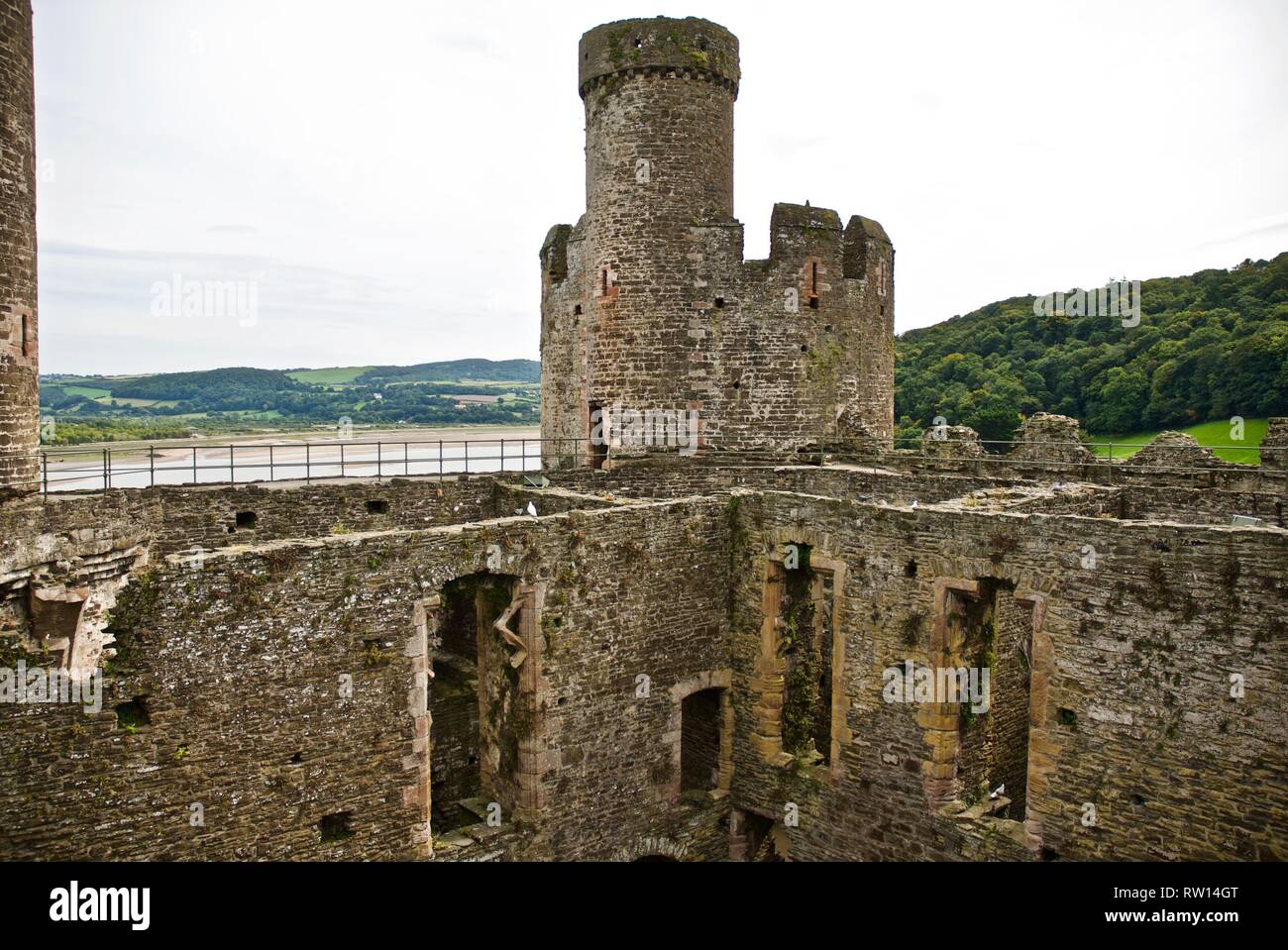 Crenellated tower, Conwy Castle, Conwy, North Wales, UK Stock Photo