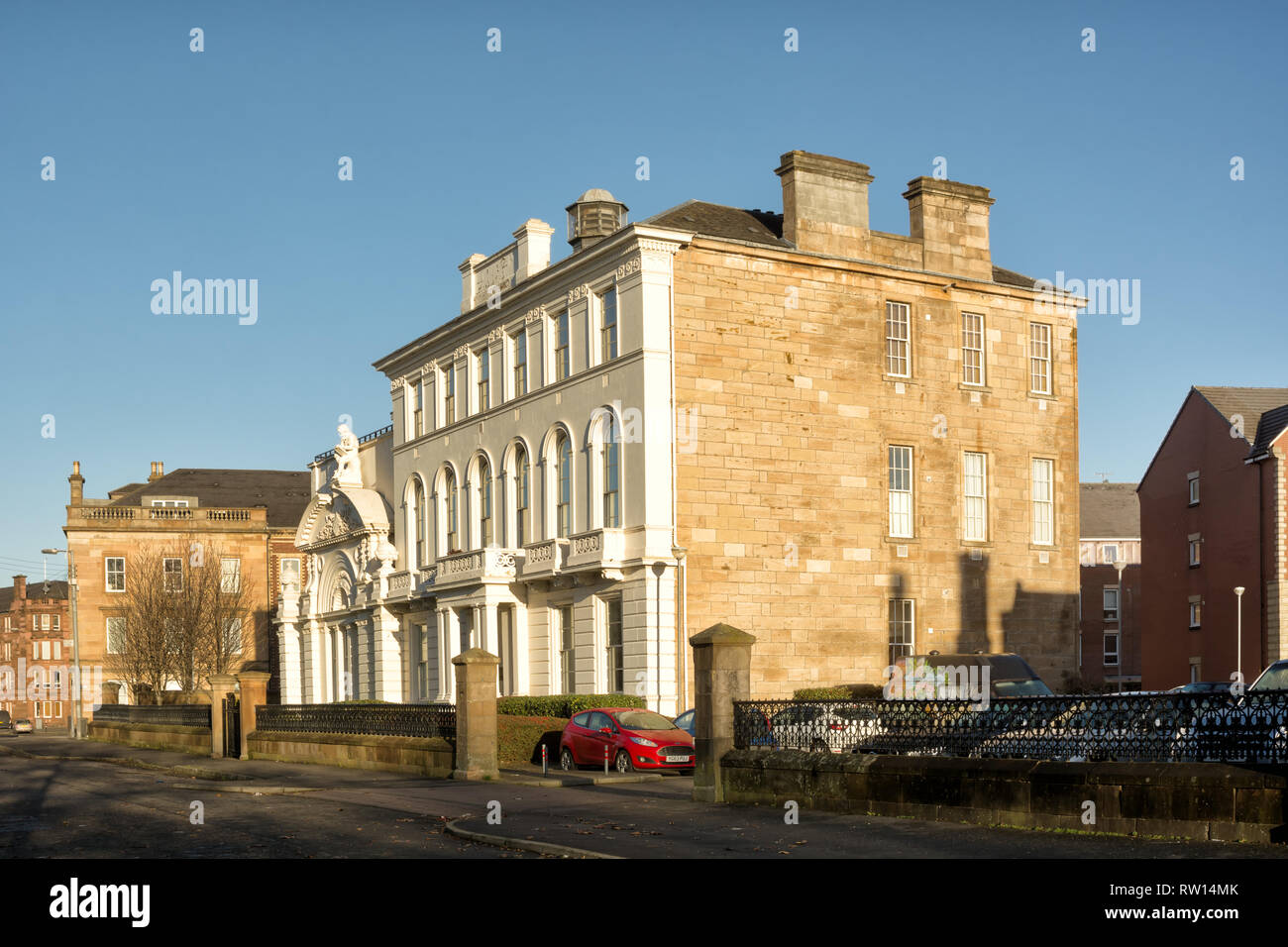 Glasgow, UK - January 01, 2019: Former Greenview School now residential development in Glasgow, Scotland Stock Photo