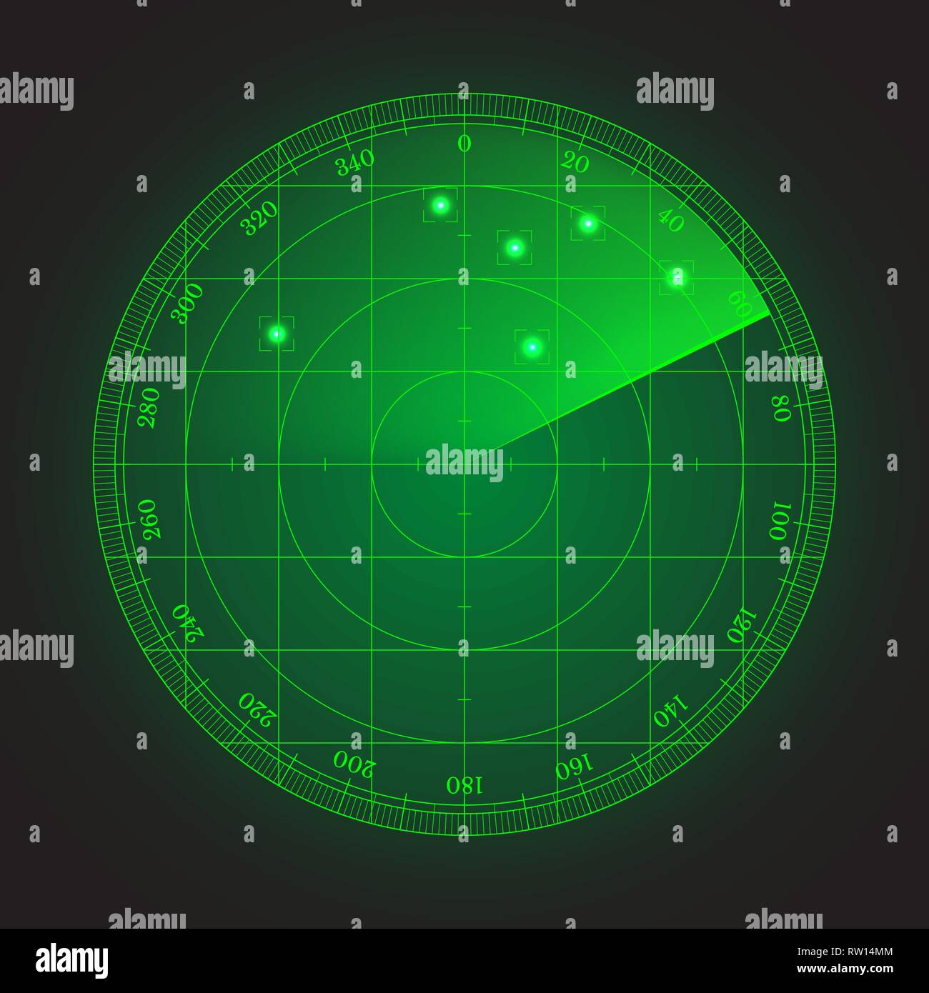 Green radar screen. Vector illustration for your design Stock Vector