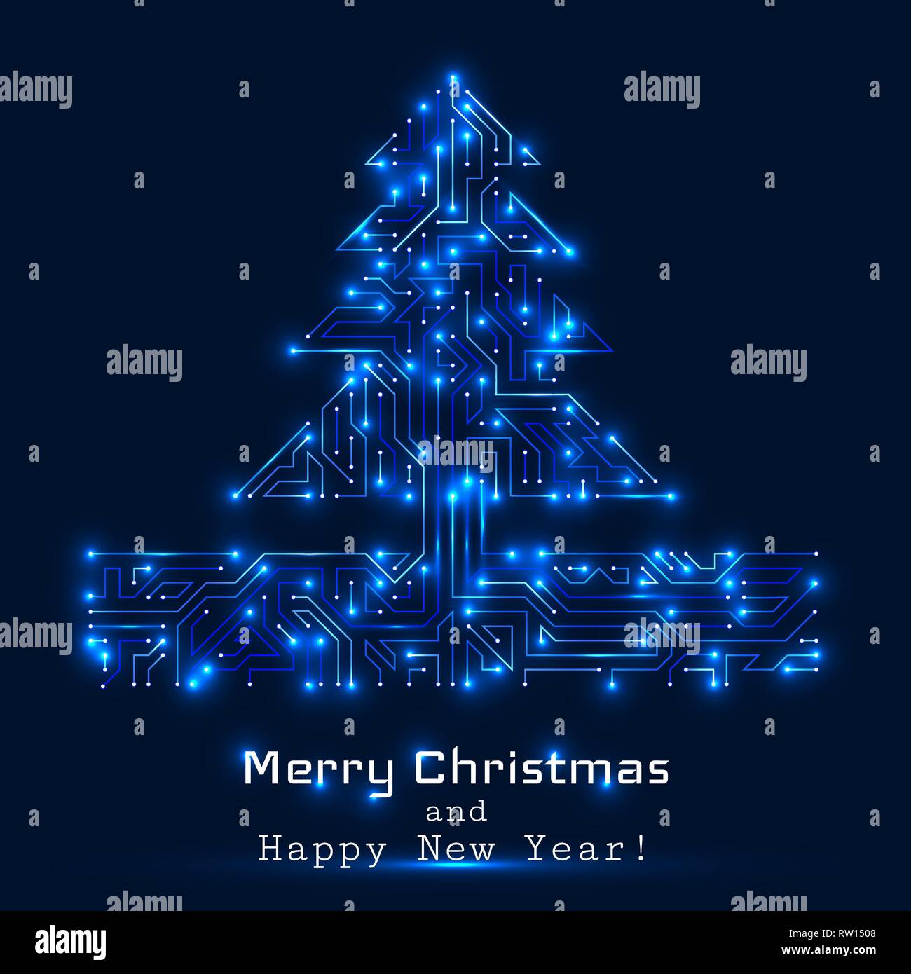 Vector christmas tree from digital electronic circuit blue version