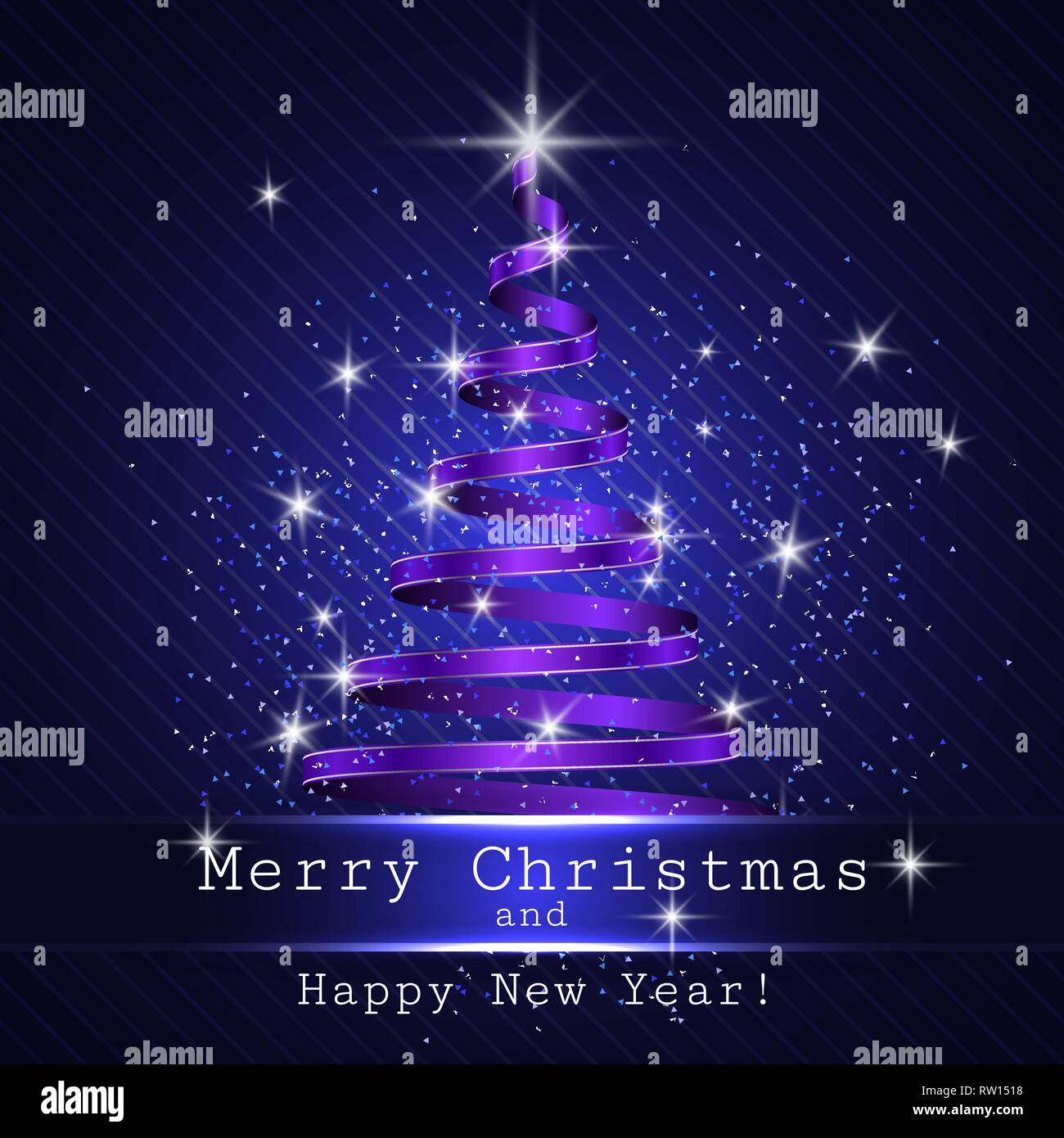 Christmas tree blue background, ribbon, vector Stock Vector Image & Art