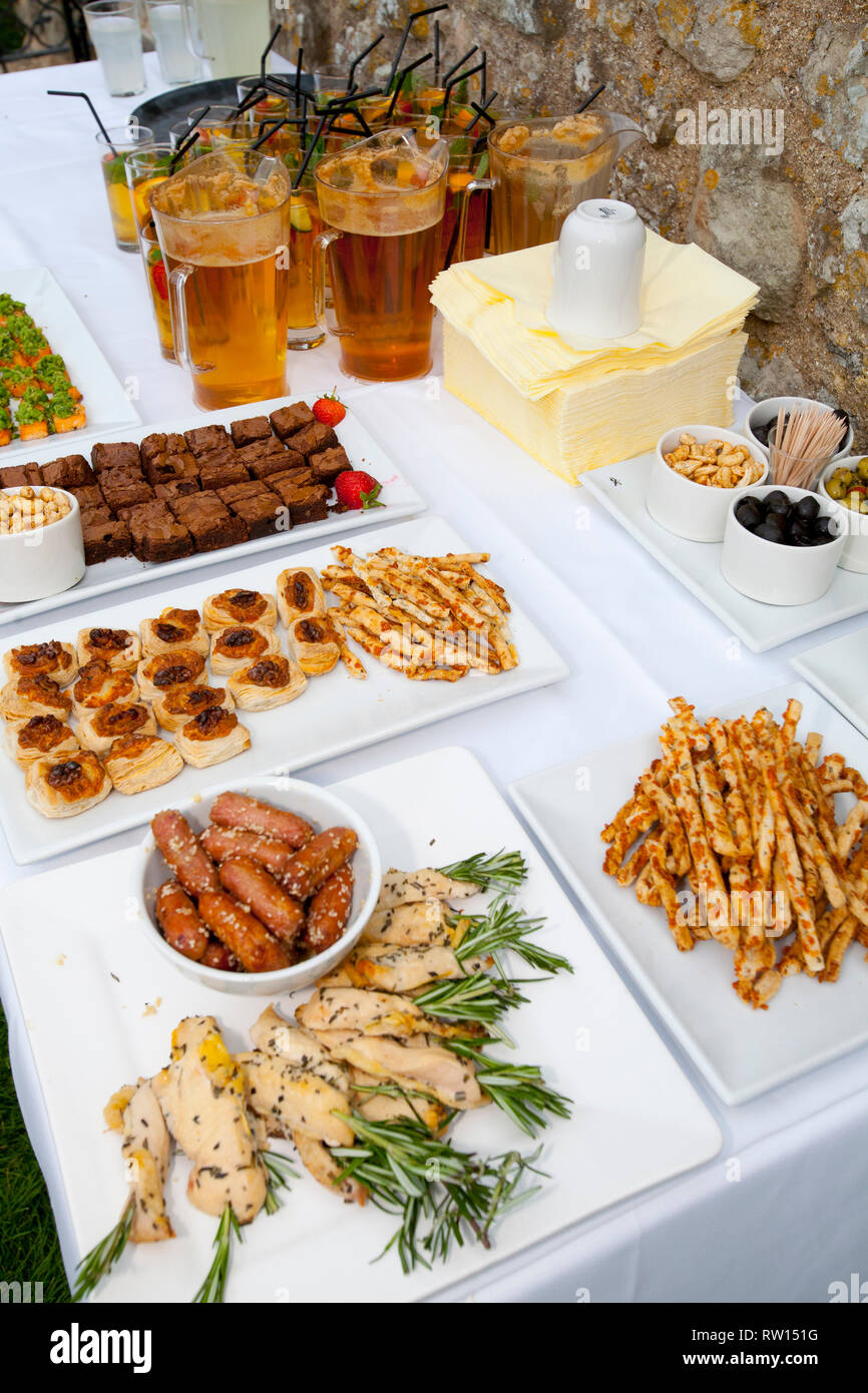 Pims, Buffet, Canpaes, Cocktail Sausages, Chicken Pieces, Olives, Dips