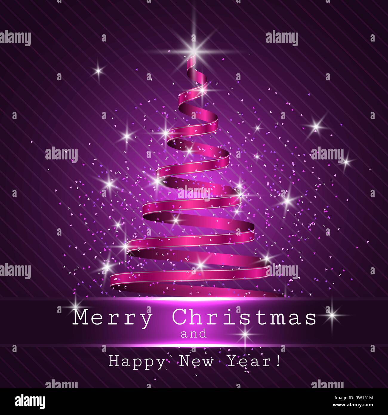 Christmas tree purple background, ribbon, vector Stock Vector Image