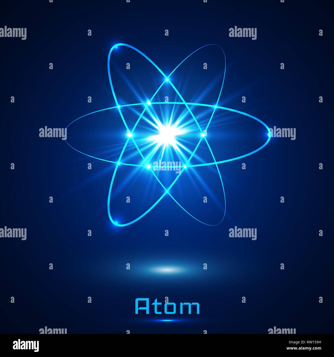 Vector shining neon lights atom model. Stock Vector