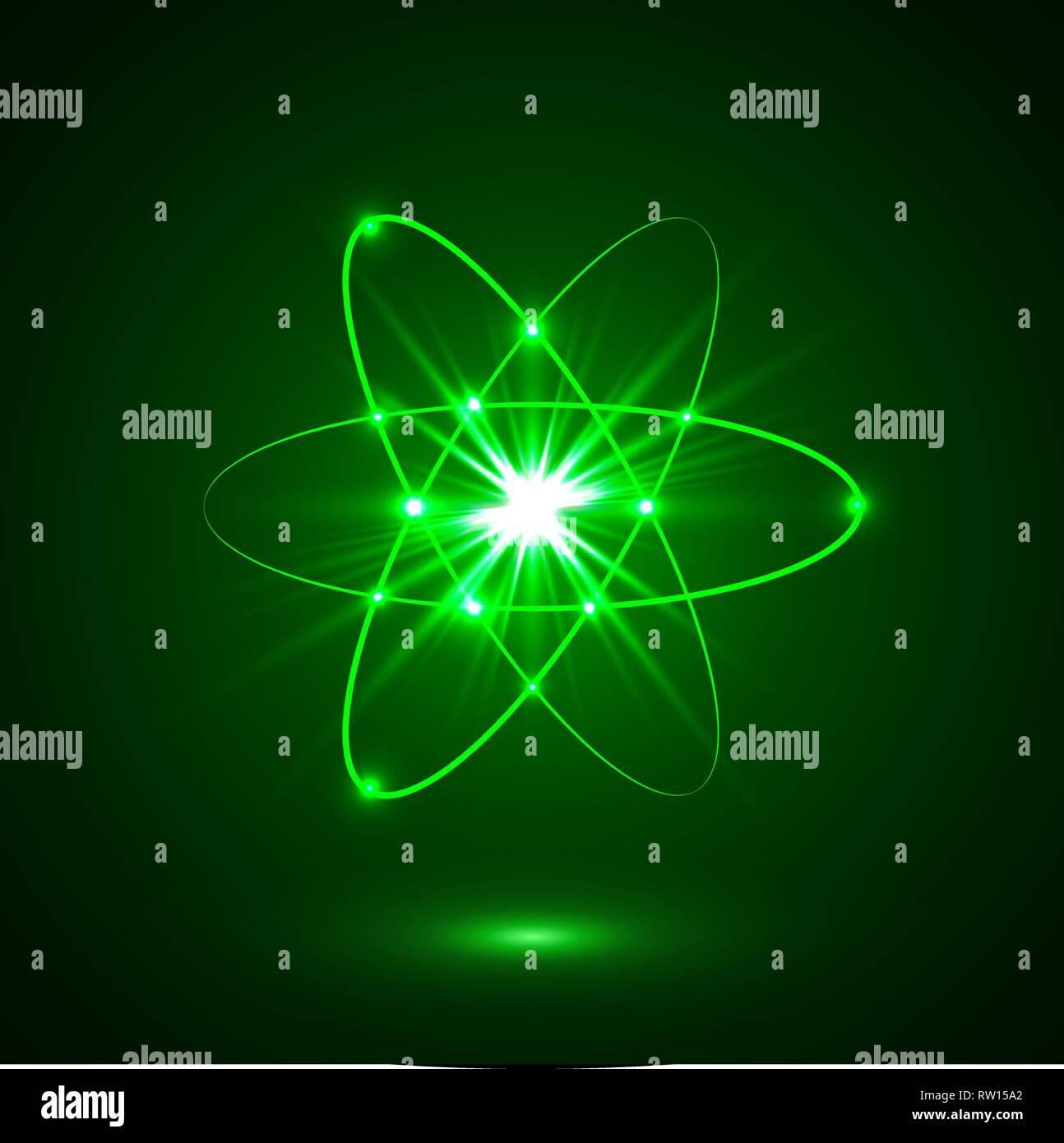 Vector shining neon lights atom model. Stock Vector