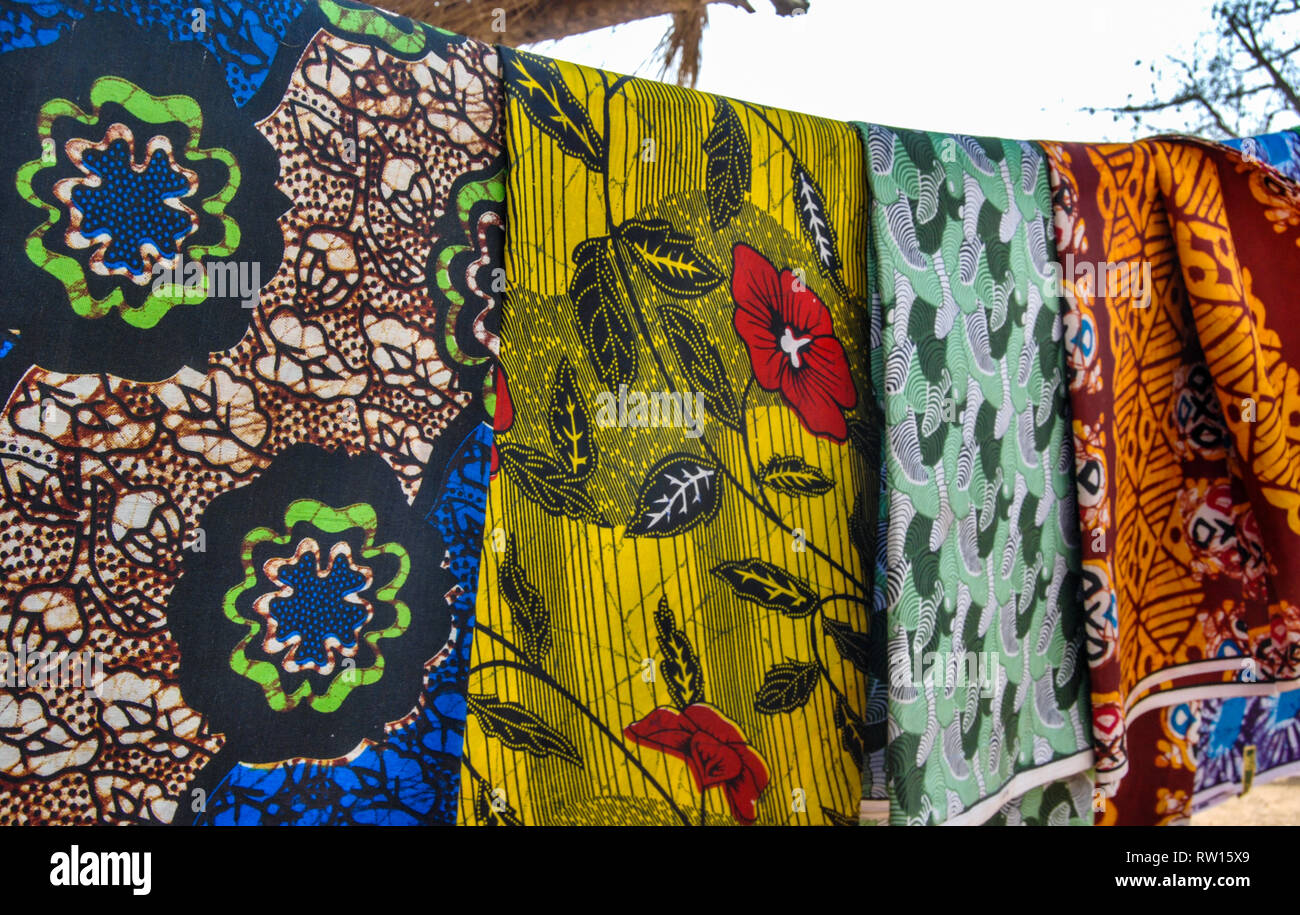 A beautiful selection of local Ghanaian textile fabric used to make traditional clothes Stock Photo