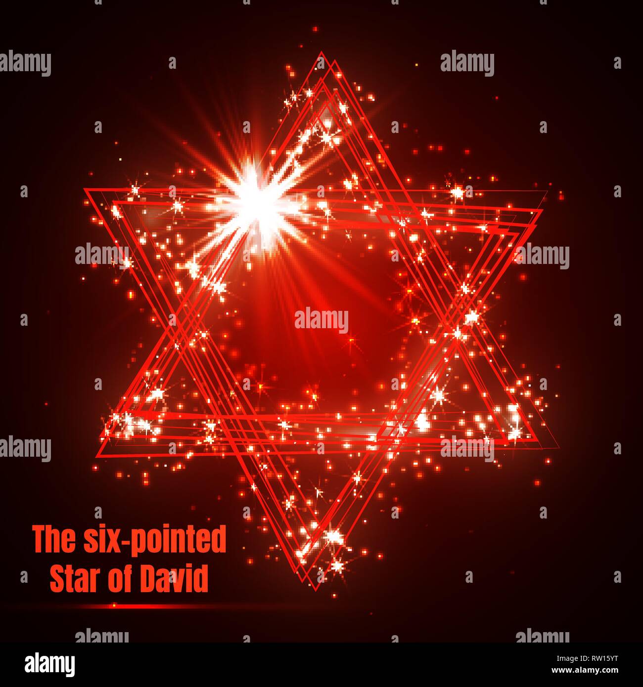 The sixpointed Star of David, shining red magic vector star Stock