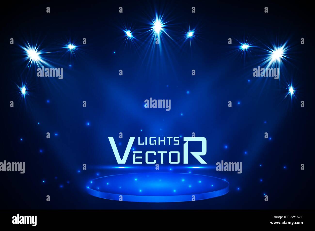 stage spot lighting. magic light. blue vector background Stock Vector ...