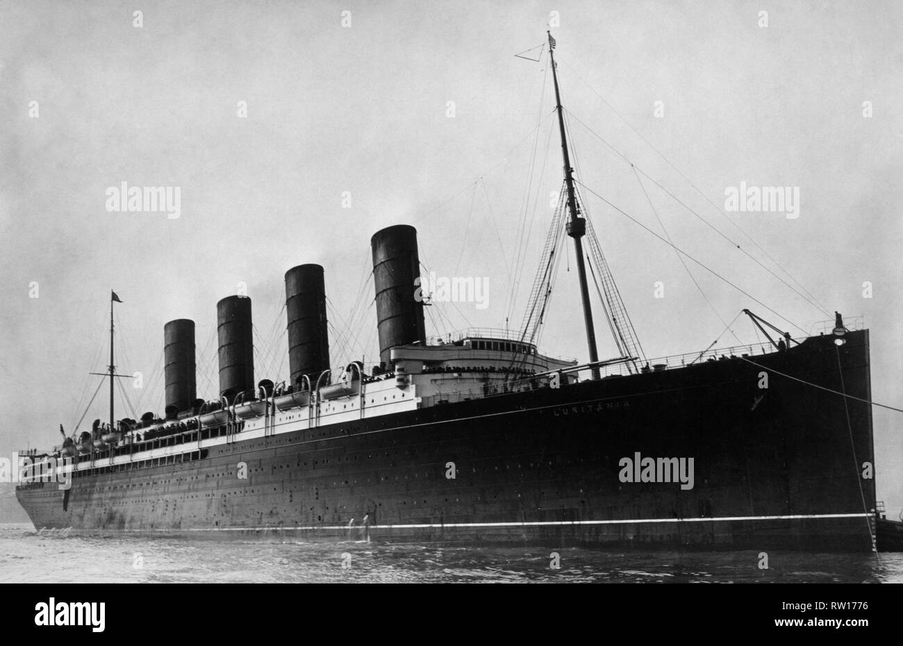 RMS Lusitania british ocean liner and briefly the worlds largest passneger ship sunk by a uboat on 7th May 1915 off the south coast of ireland  Image updated using digital restoration and retouching techniques Stock Photo