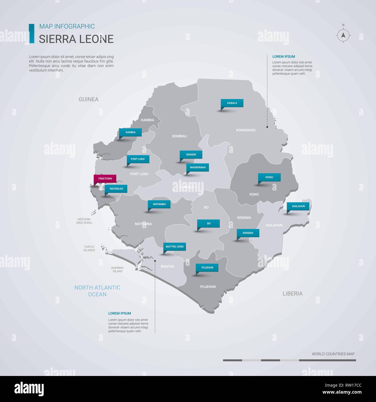 Sierra Leone vector map with infographic elements, pointer marks ...