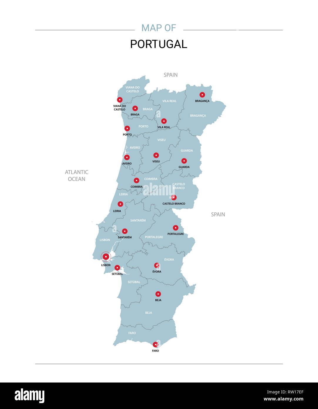 High Quality Labeled Map of Portugal with Borders of the Regions Stock  Illustration - Illustration of administrative, color: 207609735