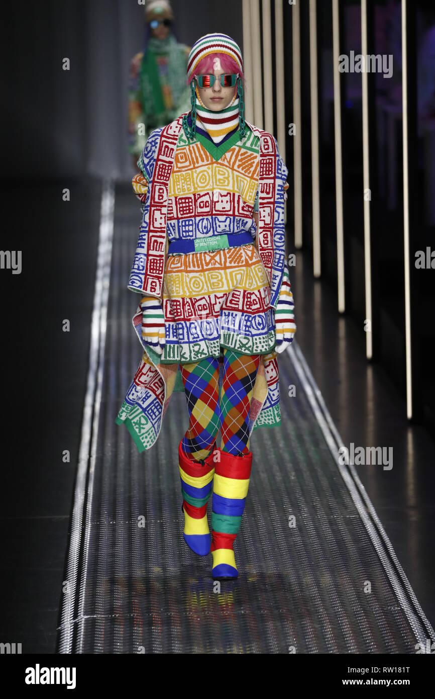 MILAN, ITALY - FEBRUARY 19: A model walks the runway at the United Colors  Of Benetton show at Milan Fashion Week Autumn/Winter 2019/20 Stock Photo -  Alamy