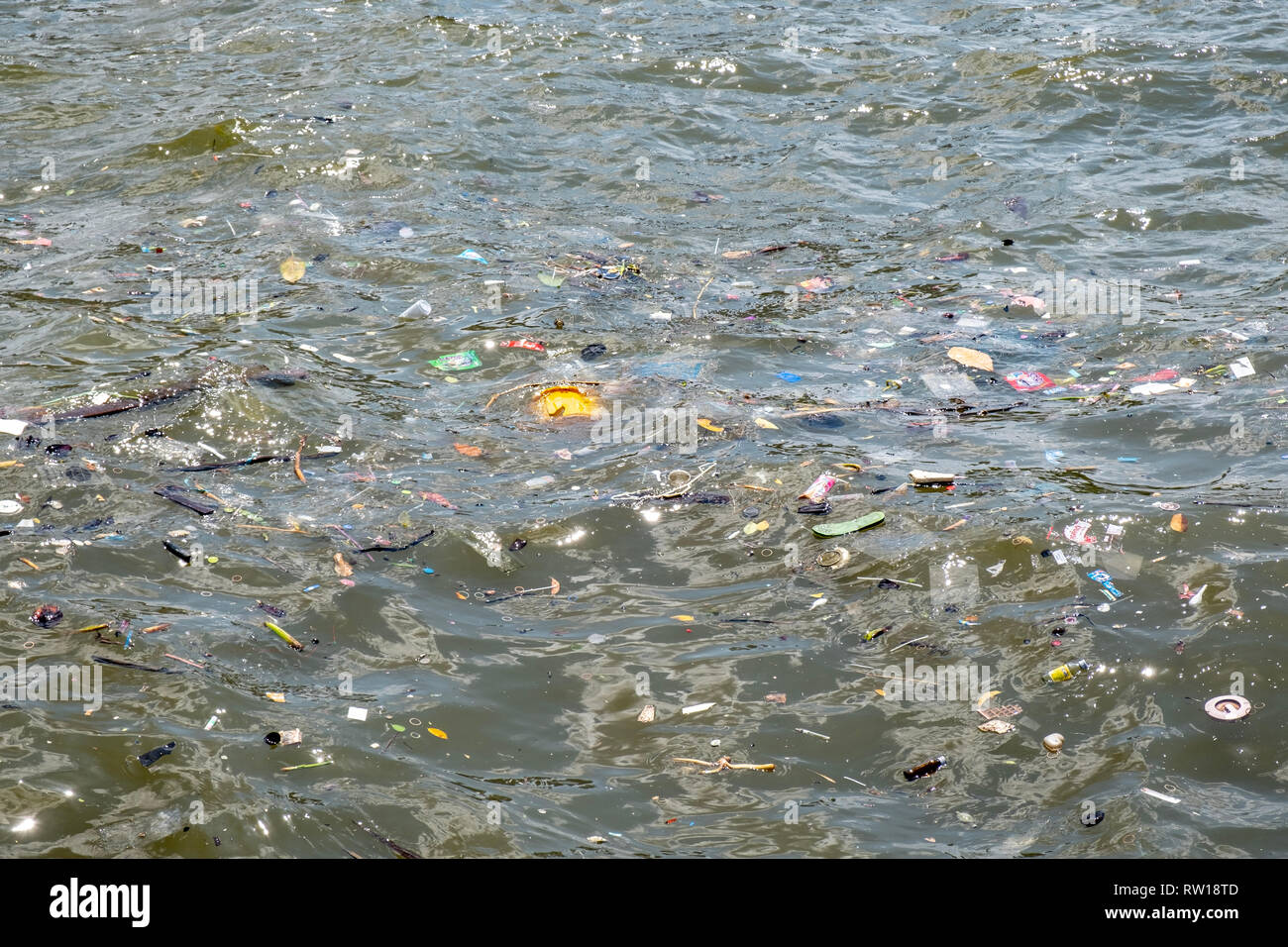 Polluted river in Thailand, Bangkok Stock Photo