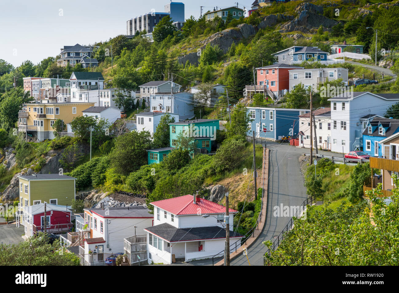Residential homes, in The Battery area, Downtown St. John's, Newfoundland, Summer, 2018 Stock