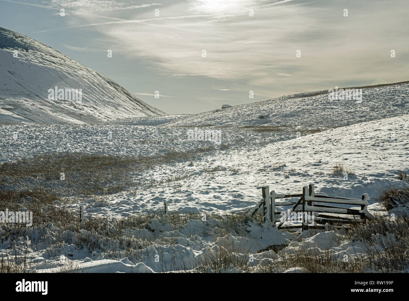 The Central Brecon Beacons near the Storey Arms after a sudden snow dump in January, South Wales Stock Photo