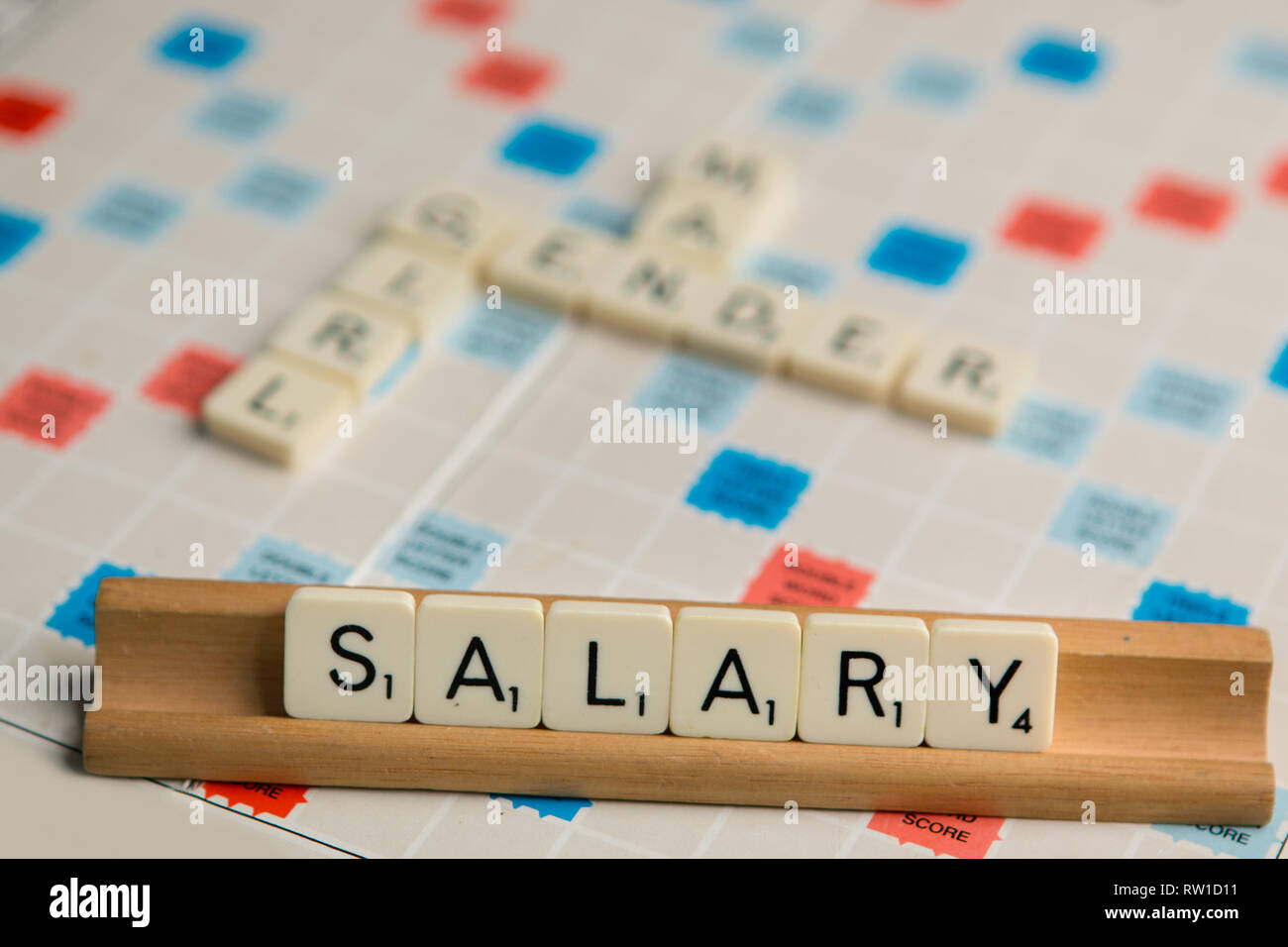 Tiles spell out the word 'salary' Stock Photo