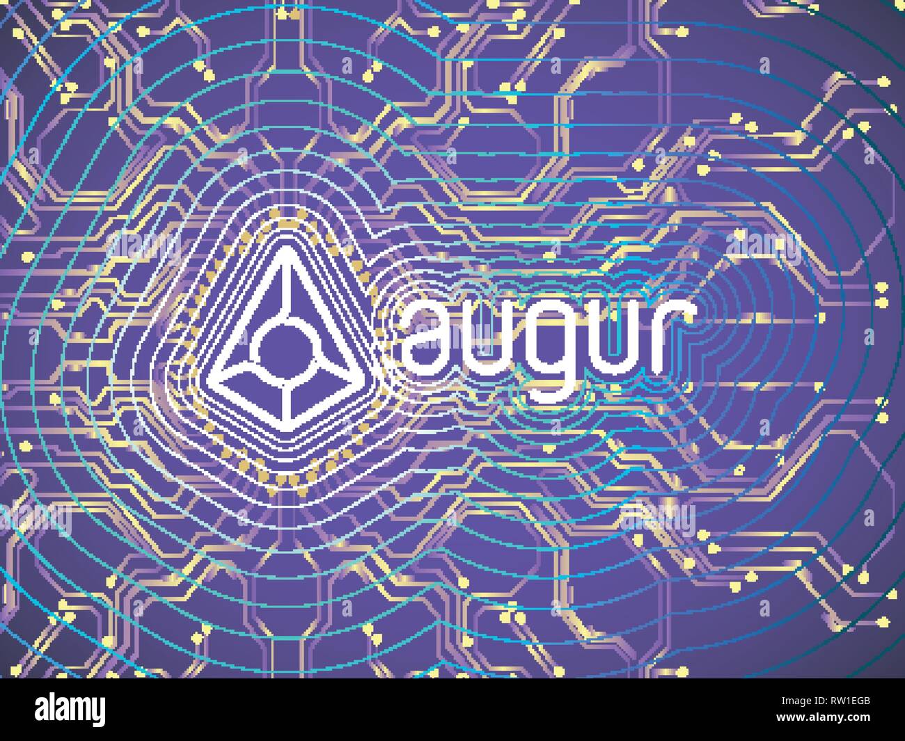 Banner, poster crypto currency symbol augur on dark purple background ...